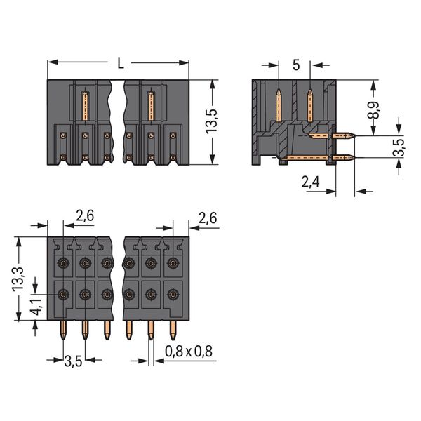 THR male header, 2-row 0.8 x 0.8 mm solder pin angled black image 5