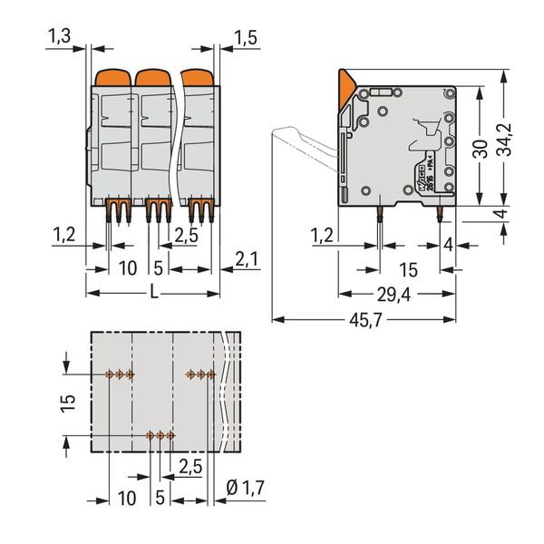 PCB terminal block lever 16 mm² gray image 5