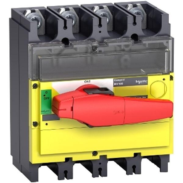 switch disconnector, Compact INV400, visible break, 400 A, with red rotary handle and yellow front, 4 poles image 2