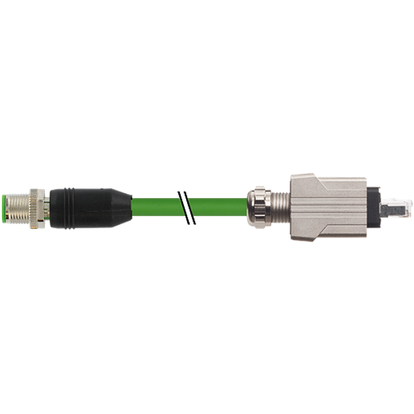 M12 male 0° D-cod./RJ45 PushPullPUR 1x4xAWG22 shielded gn+rob 0.5m image 1