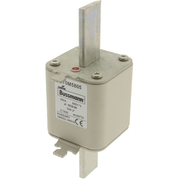 Fuse-link, high speed, 250 A, AC 690 V, compact DIN 2, 55 x 71 x 150 mm, aR, DIN, IEC, single indicator image 2