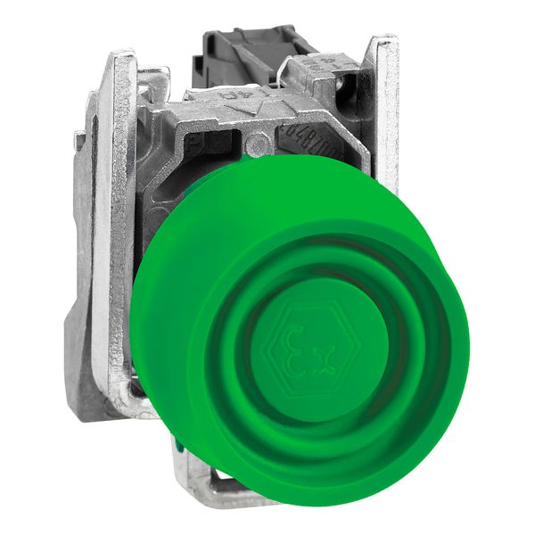 Complete push button, Harmony XB4, green pushbutton Ø22 mm, spring return, 1 NO, ATEX image 1