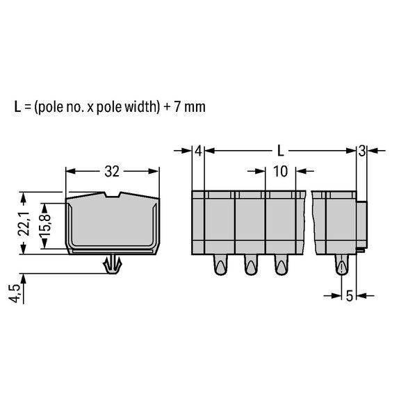 4-conductor terminal strip without push-buttons with snap-in mounting image 1