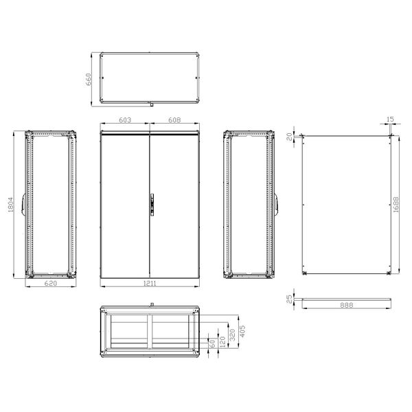 Modular enclosure 2 door IP54 H=1800 W=1200 D=600 mm image 3