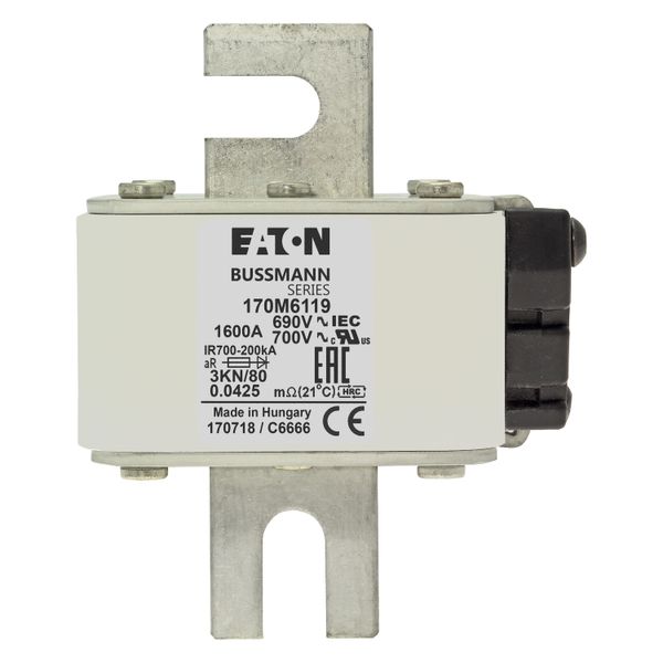 Fuse-link, high speed, 1600 A, AC 690 V, DIN 3, 76 x 92 x 109 mm, aR, DIN, IEC, single indicator image 16