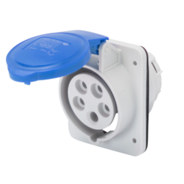 10° ANGLED FLUSH-MOUNTING SOCKET-OUTLET HP - IP44/IP54 - 3P+N+E 32A 200-250V 50/60HZ - BLUE - 9H - SCREW WIRING image 1
