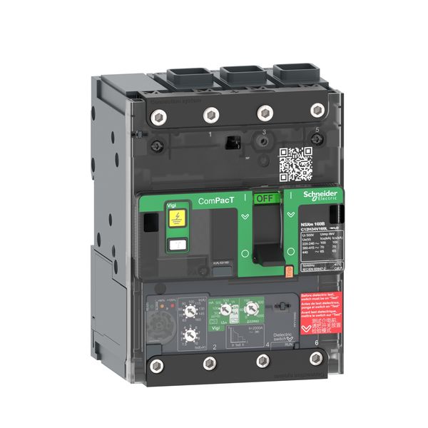 Circuit breaker, ComPacT NSXm 100E, 16kA/415VAC, 3 poles, MicroLogic 4.1 trip unit 50A, EverLink lugs image 3