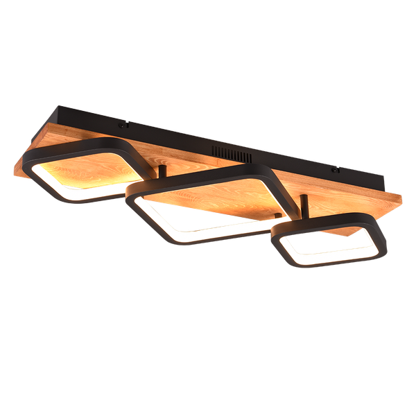 Rama LED ceiling lamp 3-pc matt black/wood image 1