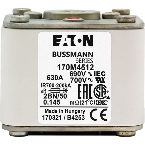 Fuse-link, high speed, 630 A, AC 690 V, size 2, 61 x 77 x 51 mm, aR, IEC, UL, single indicator, flush end, M10 image 22