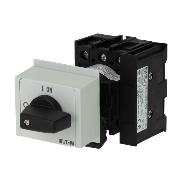 On-Off switch, P1, 40 A, service distribution board mounting, 3 pole, 1 N/O, 1 N/C, with black thumb grip and front plate image 6