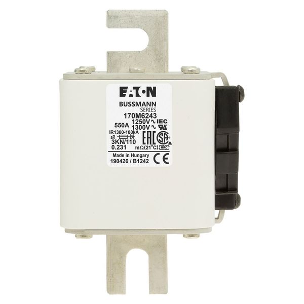 Fuse-link, high speed, 550 A, AC 1250 V, size 3, 76 x 92 x 139 mm, aR, DIN, IEC, single indicator image 9