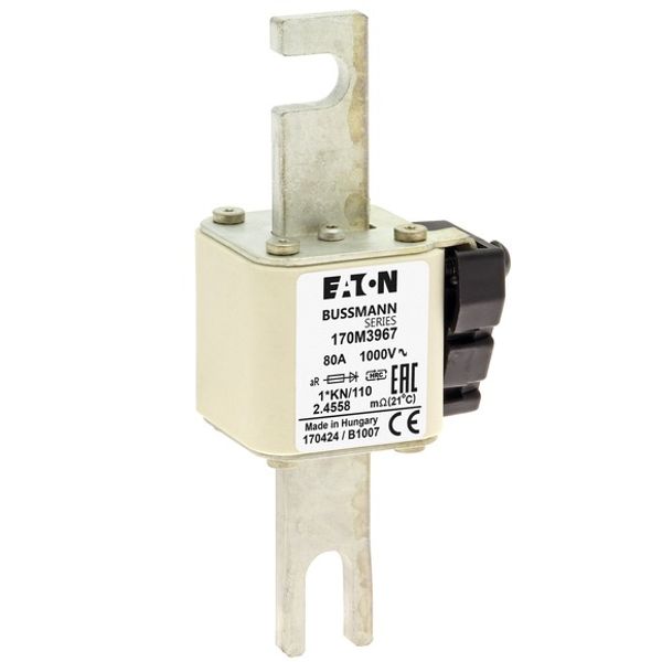 Fuse-link, high speed, 80 A, AC 1000 V, compact DIN 1, 43 x 61 x 138 mm, aR, DIN, IEC, single indicator image 3