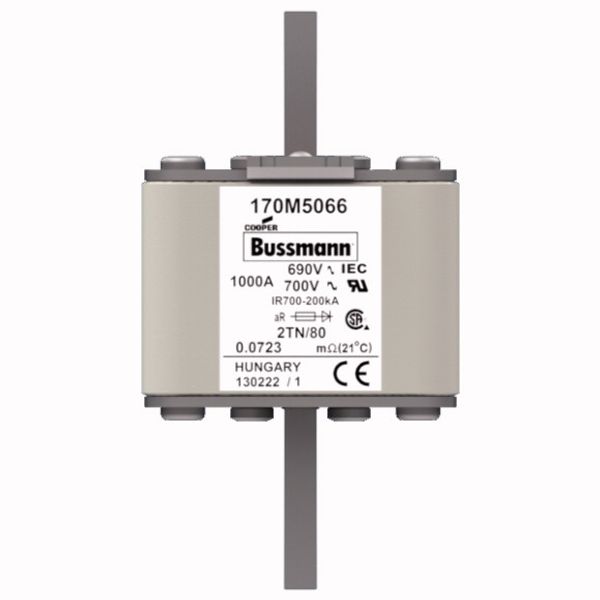 Fuse-link, high speed, 1250 A, AC 600 V, DIN 2, 61 x 75 x 108 mm, aR, DIN, IEC, single indicator image 1