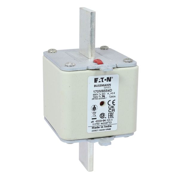 Fuse-link, high speed, 1250 A, AC 690 V, DIN 3, aR, DIN, IEC, dual indicator, live gripping lugs image 9