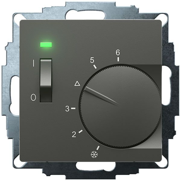 UP room controller, anthracite 55x55, 5-30C, AC 230V, 1 opener, 10 A, temperature reduction approx. 4K, switch on/off, display controller "on" image 2