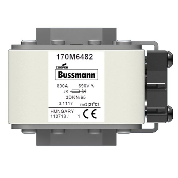 Fuse-link, high speed, 800 A, AC 690 V, size 3, 76 x 92 x 63 mm, aR, IEC, single indicator image 1