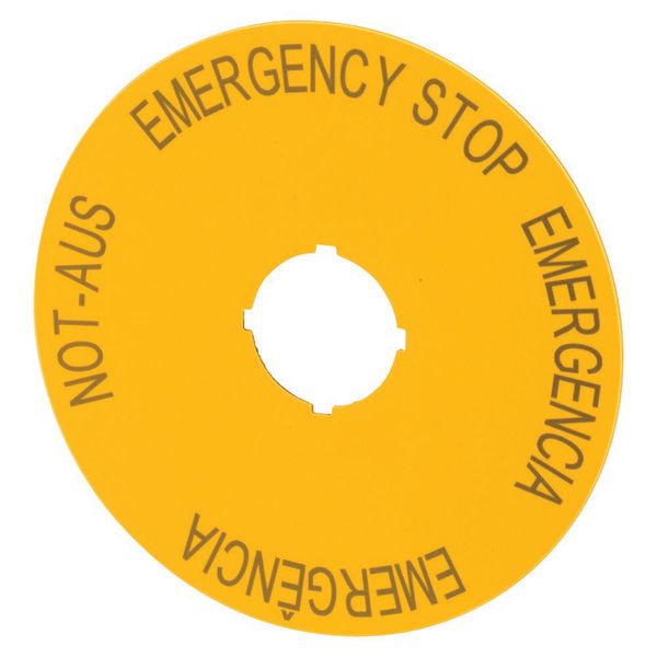 Label, emergency switching off, yellow, D=90mm, 4 languages, DE, EN, ES, PT image 5