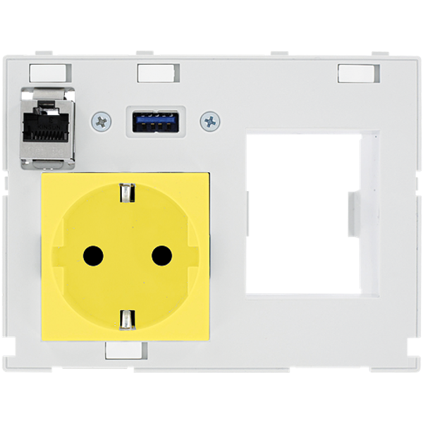 MODLINK  DBL COMBI INSERT GERMANY YELLOW 1xRJ45+USB + RCD opening image 1