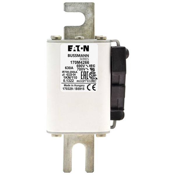 Fuse-link, high speed, 630 A, AC 690 V, DIN 1, 53 x 69 x 138 mm, aR, DIN, IEC, single indicator image 2