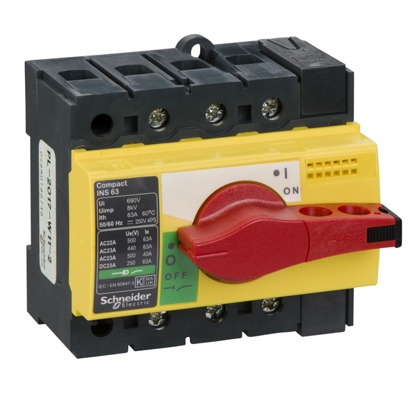 switch disconnector, Compact INS63 , 63 A, with red rotary handle and yellow front, 3 poles image 4