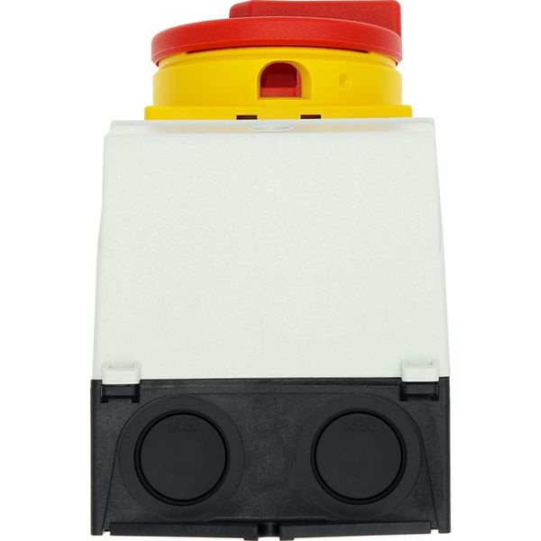 Main switch, T0, 20 A, surface mounting, 3 contact unit(s), 3 pole + N, 1 N/O, 1 N/C, Emergency switching off function, With red rotary handle and yel image 20