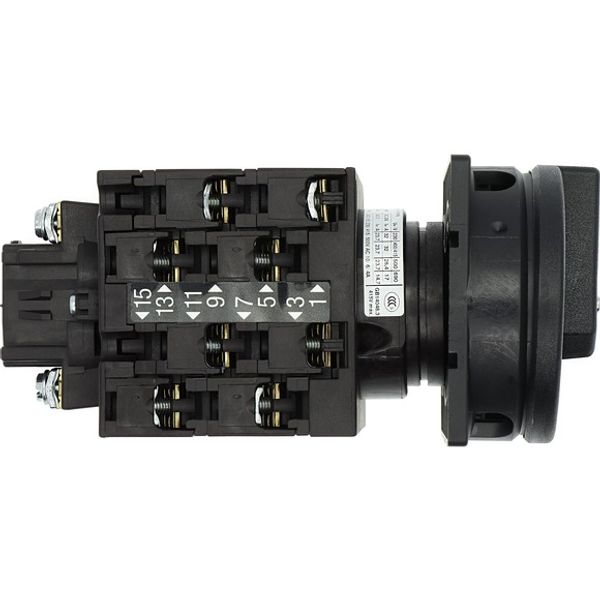 Main switch, T3, 32 A, flush mounting, 4 contact unit(s), 6 pole, 1 N/O, 1 N/C, STOP function, With black rotary handle and locking ring, Lockable in image 9