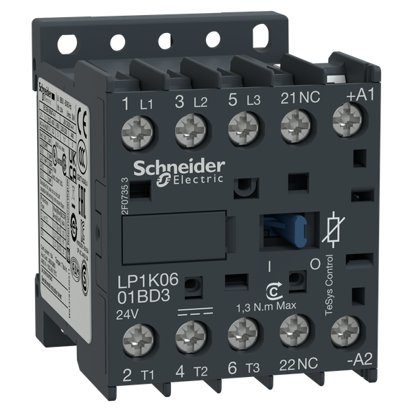 TeSys K contactor, 3P,AC-3, 440V, 6A, 1NC aux, 24V DC coil, with integral suppression device image 4