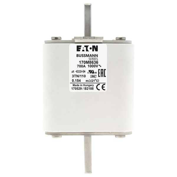 Fuse-link, high speed, 700 A, AC 1000 V, DIN 3, 74 x 90 x 139 mm, aR, DIN, IEC, single indicator image 2