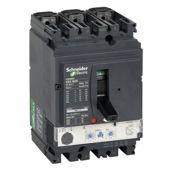 circuit breaker ComPact NSX160N, 50 kA at 415 VAC, MicroLogic 2.2 M trip unit 150 A, 3 poles 3d image 3