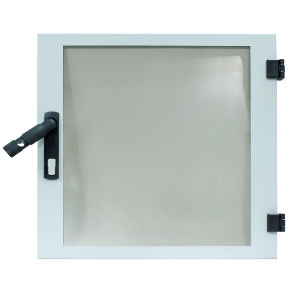 Glas Door f.DW-enclosure 6U,W600,RAL7035,Halfcylinder ready image 1