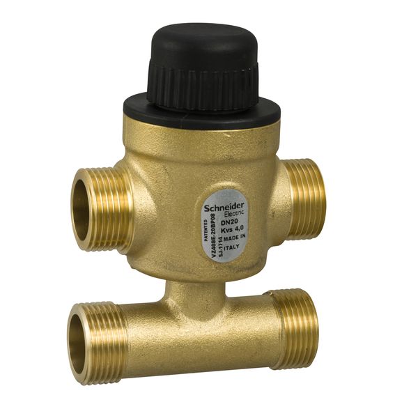VZ408E Zone Valve, 3-Way with Bypass, PN16, DN20, G3/4 External Thread, Kvs 4.0 m³/h, M30 Actuator Connection, 2.5 mm Stroke, Stem Up Closed image 1