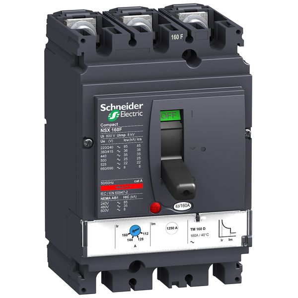 circuit breaker ComPact NSX160F, 36 KA at 415 VAC, TMD trip unit 100 A, 3 poles 3d image 1