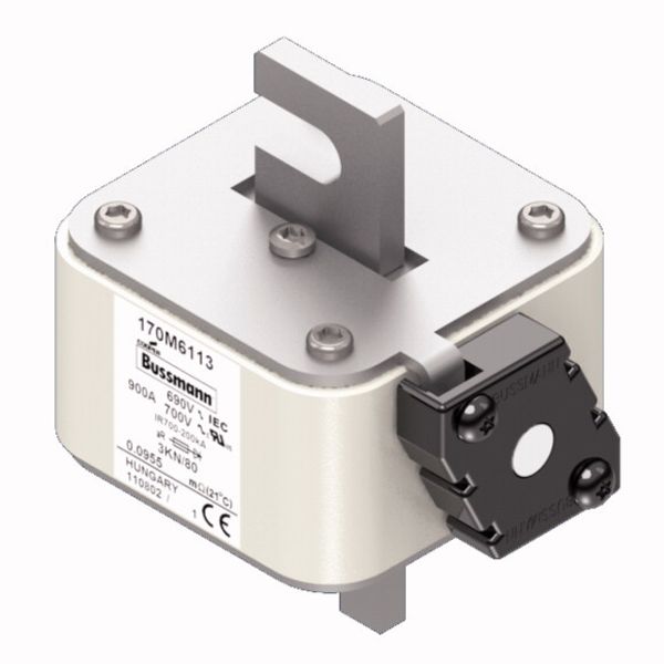 Fuse-link, high speed, 900 A, AC 690 V, DIN 3, 76 x 92 x 109 mm, aR, DIN, IEC, single indicator image 2