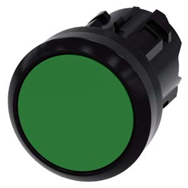 Pushbutton, 22 mm, round, plastic, green, pushbutton, flat momentary contact ... image 1