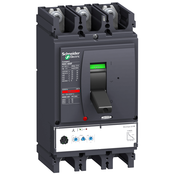 circuit breaker ComPact NSX400F, 36 kA at 415 VAC, MicroLogic 2.3 M trip unit 320 A, 3 poles 3d image 3
