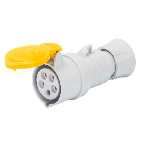 STRAIGHT CONNECTOR HP - IP44/IP54 - 2P+E 16A 100-130V 50/60HZ - YELLOW - 4H - SCREW WIRING image 1