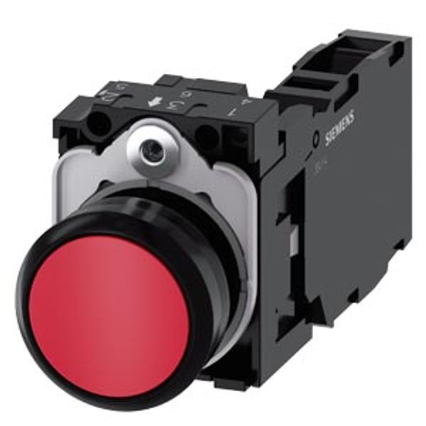 Pushbutton, 22 mm, round, plastic, red, pushbutton, flat, momentary contact type, with holder 1  3SU1100-0AB20-1FA0-Z Y13 image 2