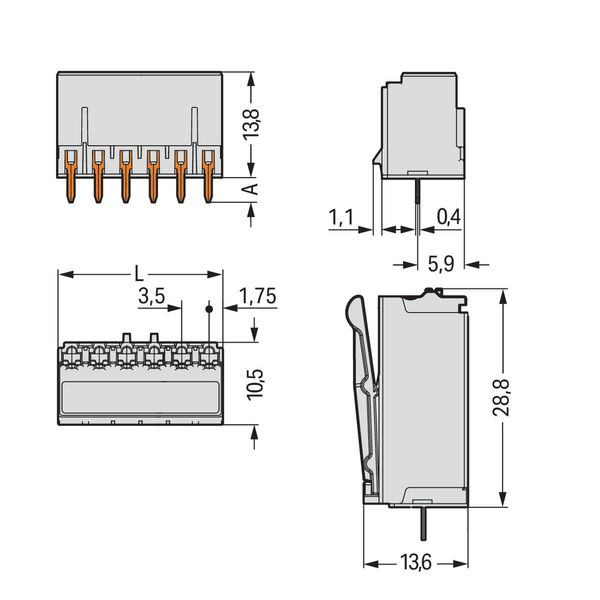 THT female header straight Pin spacing 3.5 mm light gray image 3