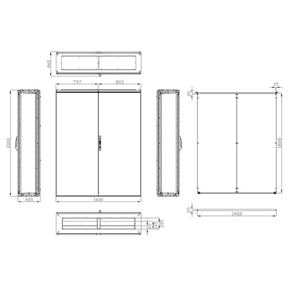 Compact enclosure 2 door IP54 H=2000 W=1600 D=400 mm image 3