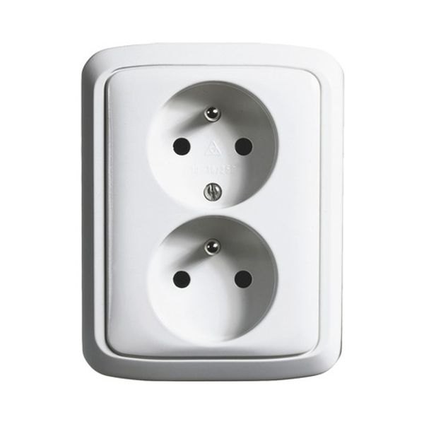 5513A-W02357 C Double socket outlet with earthing pins, shuttered, with turned upper cavity image 1