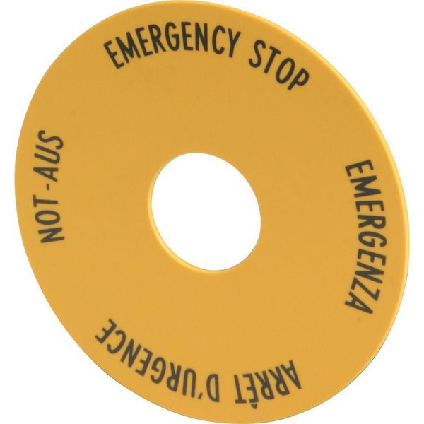 Label, emergency switching off, yellow, D=60mm, 4 languages, DE, EN, FR, IT image 3