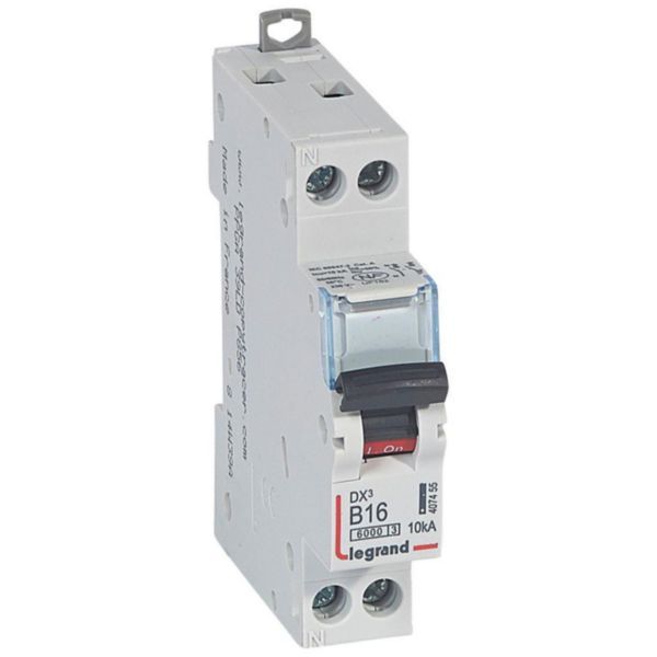 DX³6000 10kA high inlet and low outlet U+N screw circuit breaker 230V~ - 16A - curve B - 1 module image 1