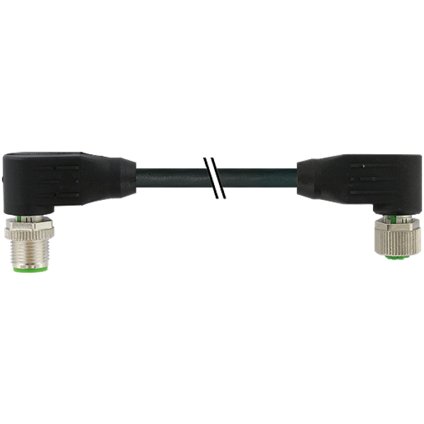 M12 male 90° / M12 female 90° A-cod. PUR 12x0.14 bk UL/CSA+drag ch. 2m image 1