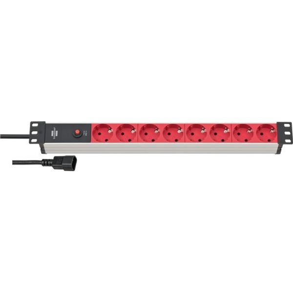 Alu-Line 19" extension lead for switch cabinets with 10A circuit breaker and IEC plug C14 8-way silver/red 2m H05VV-F 3G1,0 image 1