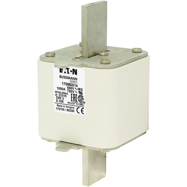 Fuse-link, high speed, 1250 A, AC 660 V, size 3, 91 x 76 x 53 mm, aR, IEC, single indicator image 2