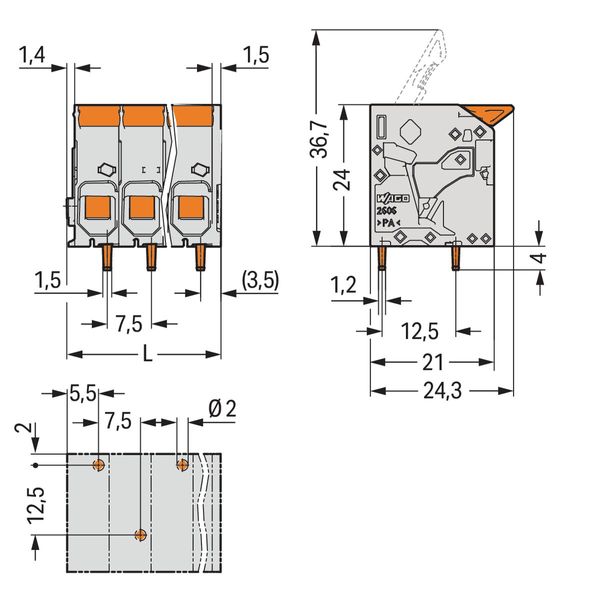 PCB terminal block lever 6 mm² black image 3