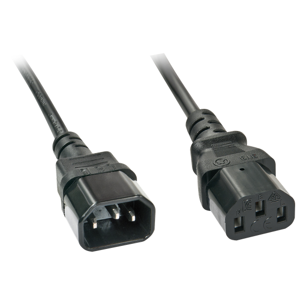 3m C14 to C13 Mains Extension Cable, black IEC C14 Connector to IEC C13 Connector image 1