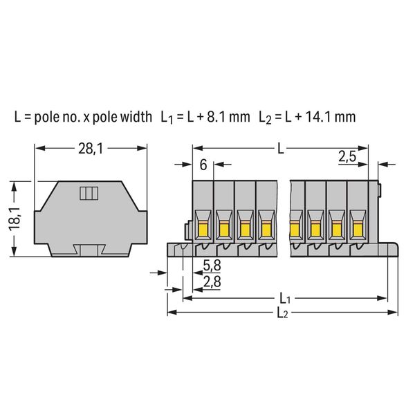 2-conductor terminal strip without push-buttons with fixing flanges gr image 2