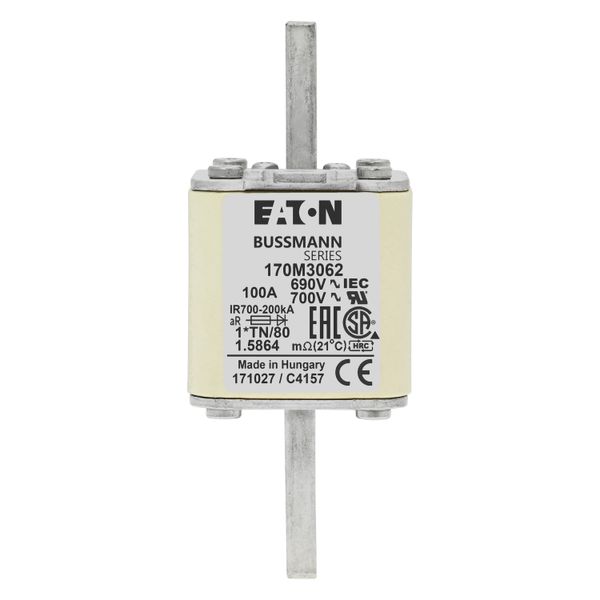 Fuse-link, high speed, 100 A, AC 690 V, compact DIN 1, 45 x 58 x 104 mm, aR, DIN, IEC, single indicator image 15