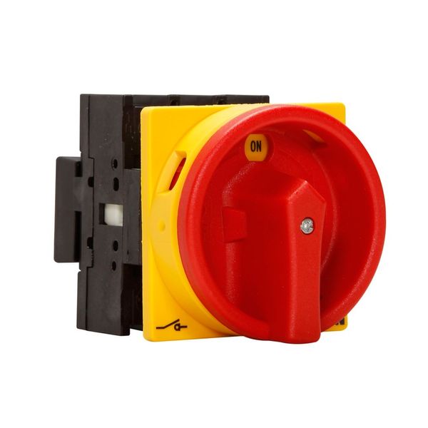 On-Off switch, P1, 32 A, centre mounting, 3 pole, with black thumb grip and front plate image 2